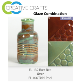 Rust Red EL132 over Tidal Pool EL106 Glaze Combination Rust Red EL132 over Tidal Pool EL106 Glaze Combination
